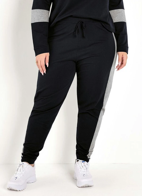 Marguerite - Calça Preta e Mescla com Recortes Plus Size 1