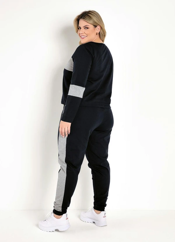 Marguerite - Calça Preta e Mescla com Recortes Plus Size