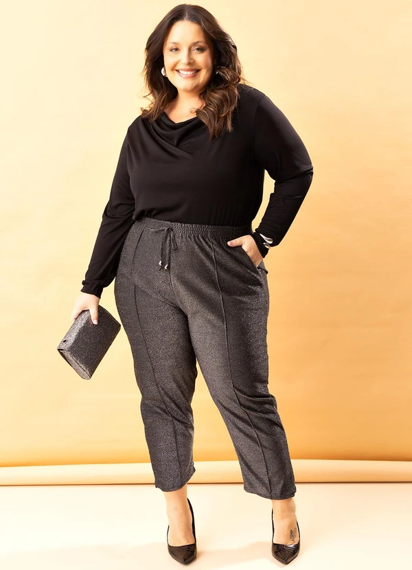 Marguerite - Calça Preta em Malha com Lurex 8