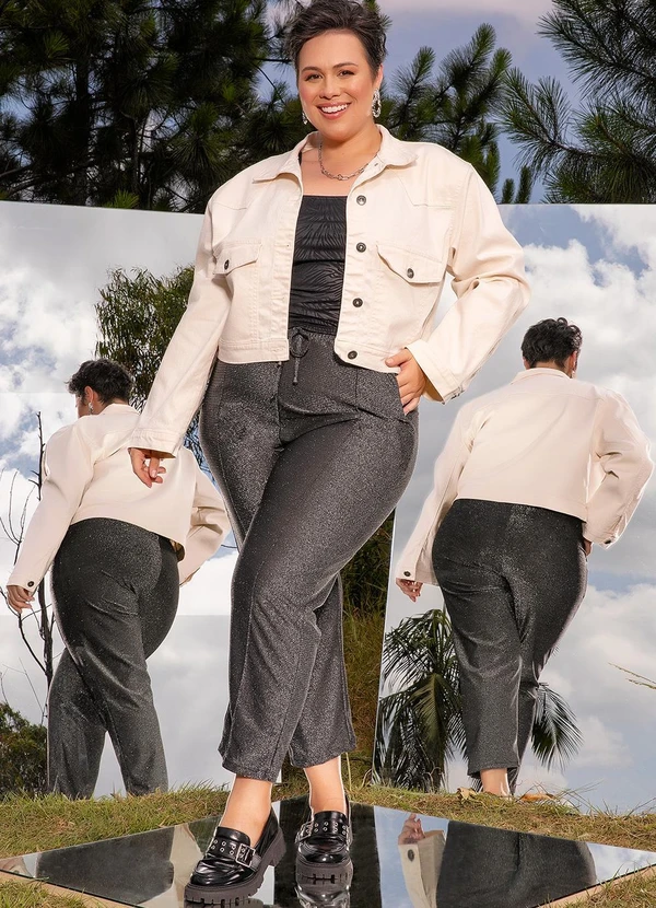 Marguerite - Calça Preta em Malha com Lurex 1