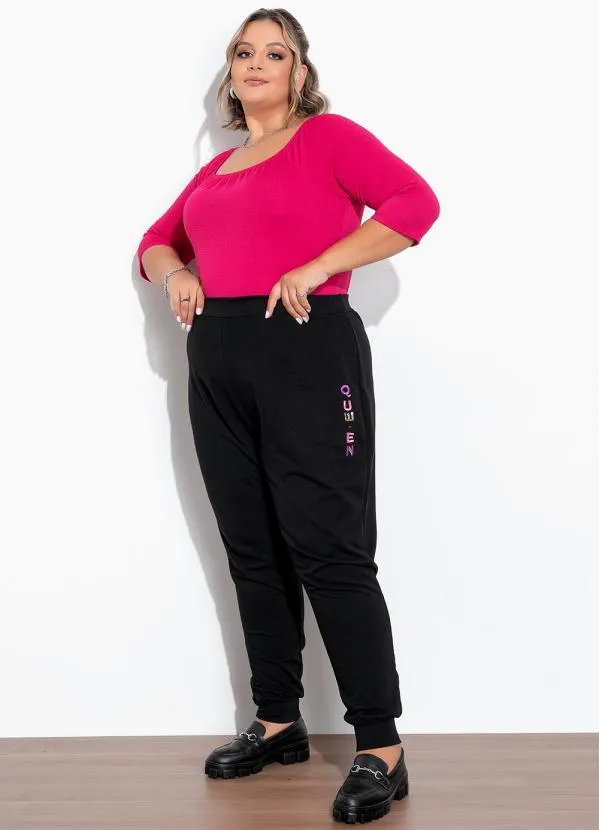 Marguerite - Calça Preta em Moletinho Plus Size 4