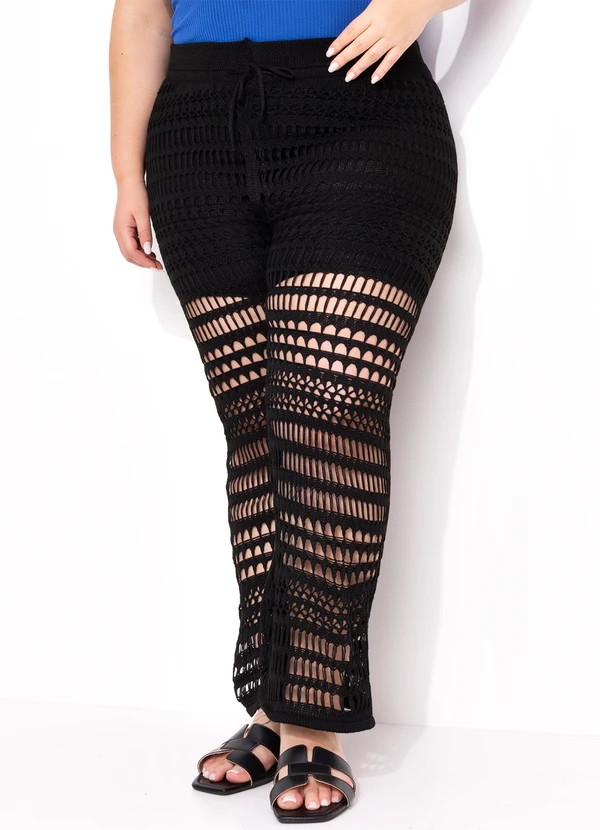 Marguerite - Calça Preta em Tricô Rendada