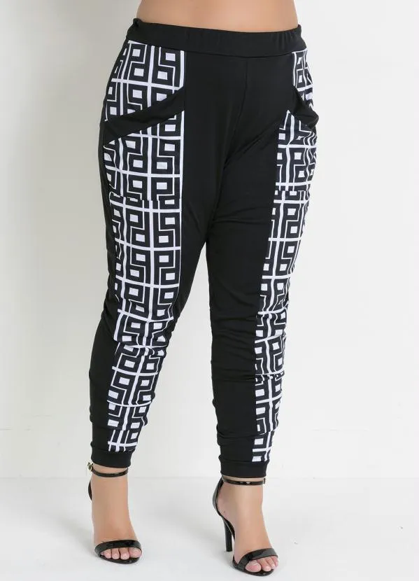Marguerite - Calça Preta Jogger com Bolsos Plus Size