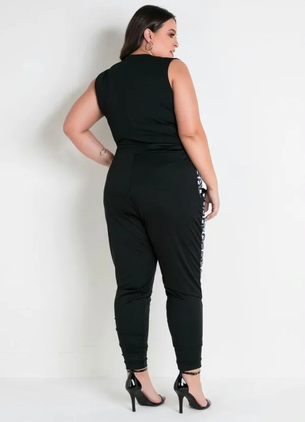 Marguerite - Calça Preta Jogger com Bolsos Plus Size