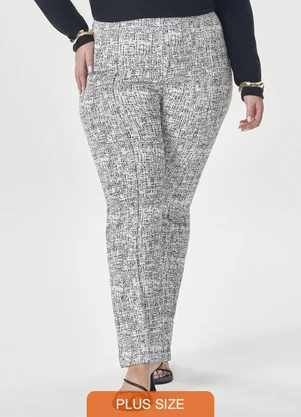 Lisamour - Calça Reta com Estampa Tweed Branca - LISAMOUR