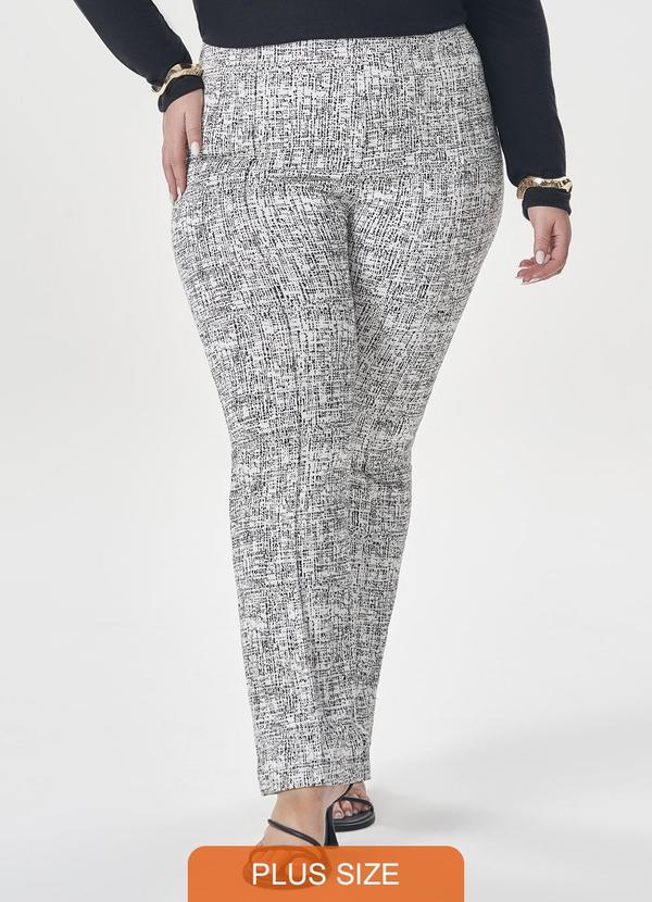 Lisamour - Calça Reta com Estampa Tweed Branca