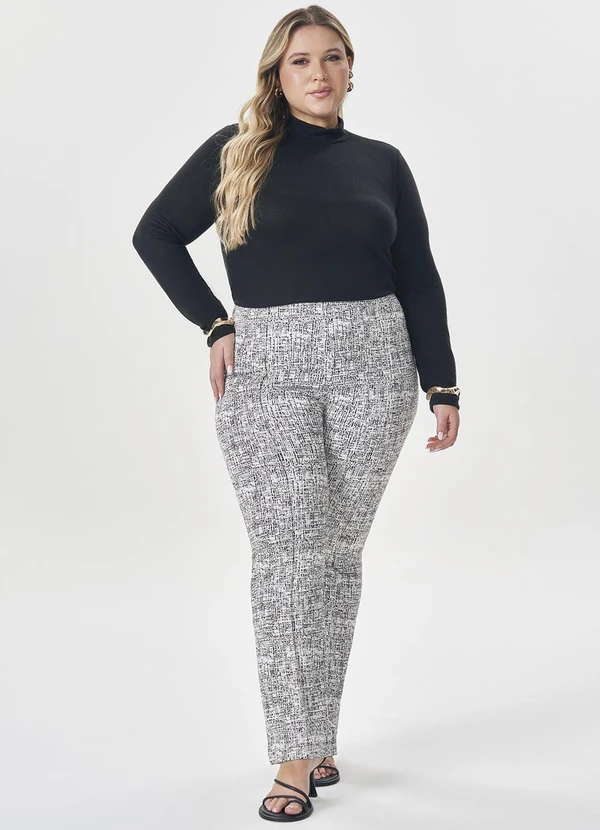Lisamour - Calça Reta com Estampa Tweed Branca 2