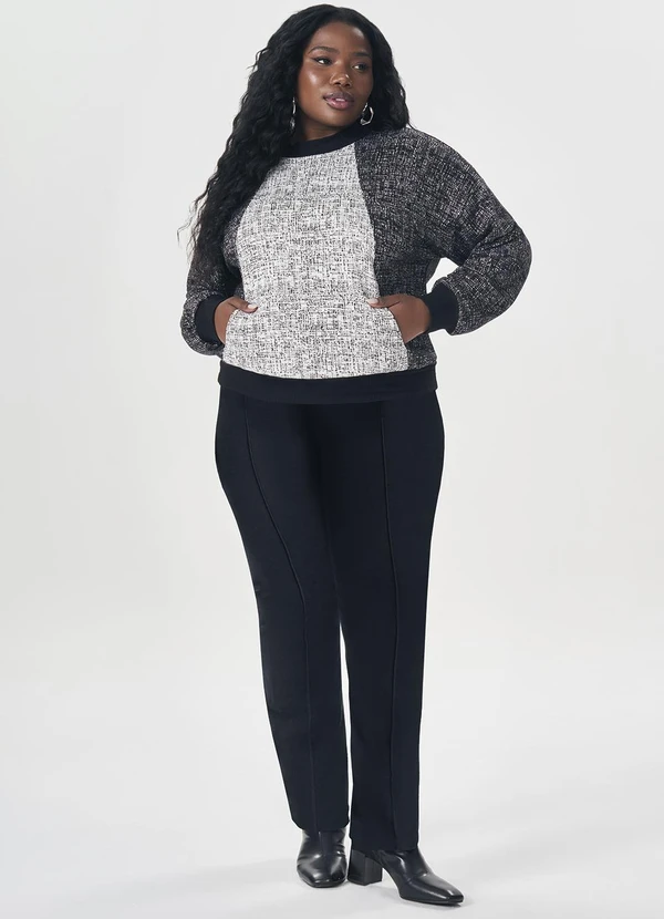 Lisamour - Calça Reta com Estampa Tweed Preto 2