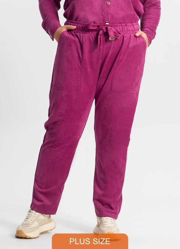 Secret Glam - Calça Reta Plus Size Feminina em Suede Roxo 1