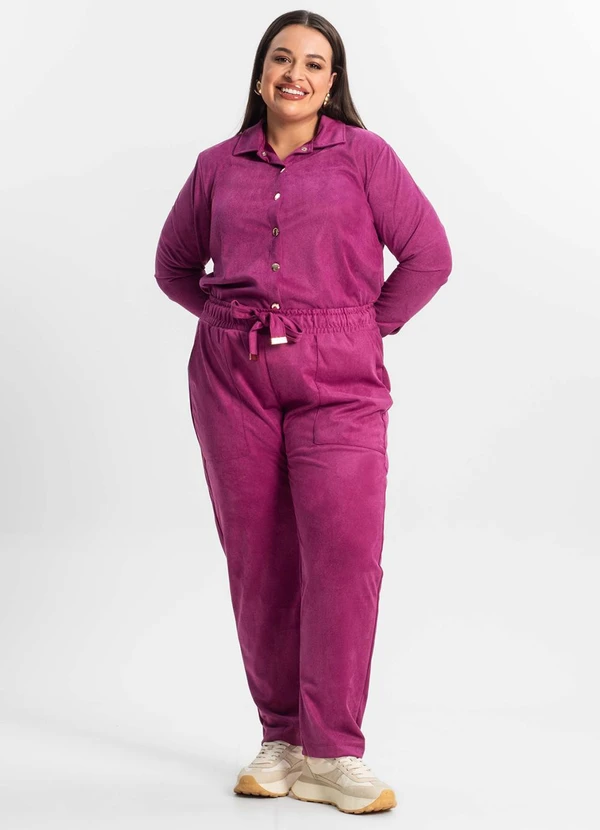 Secret Glam - Calça Reta Plus Size Feminina em Suede Roxo 3