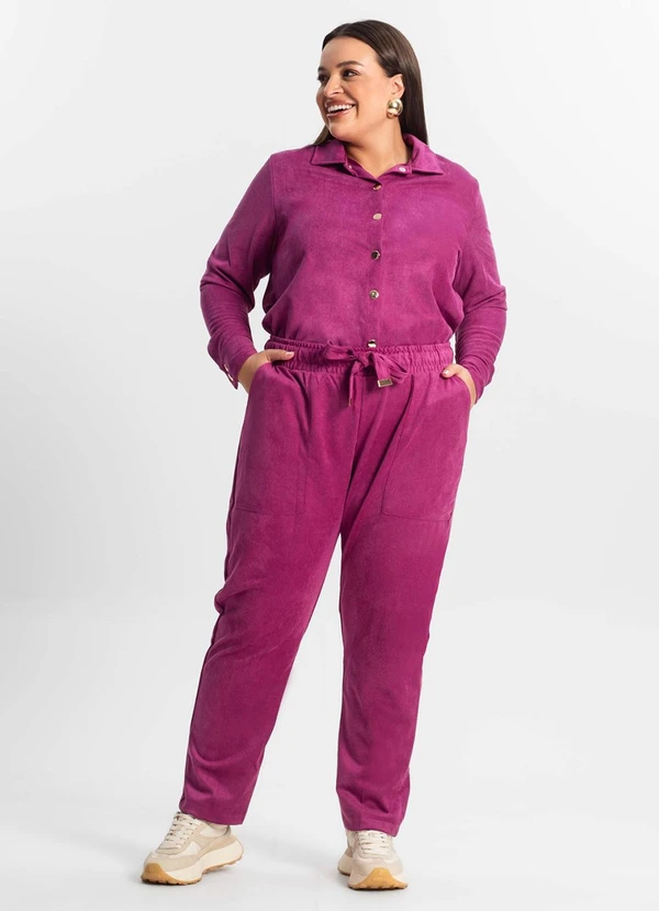 Secret Glam - Calça Reta Plus Size Feminina em Suede Roxo 5