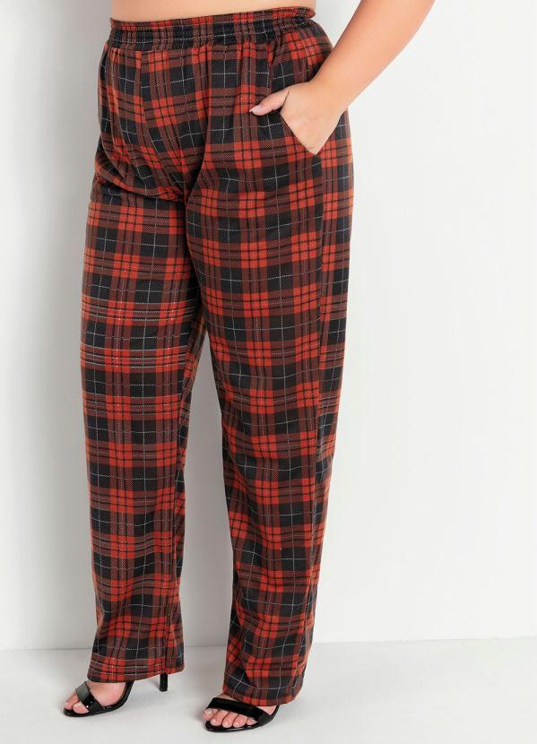 Marguerite - Calça Xadrez Marrom com Elástico Plus Size 3