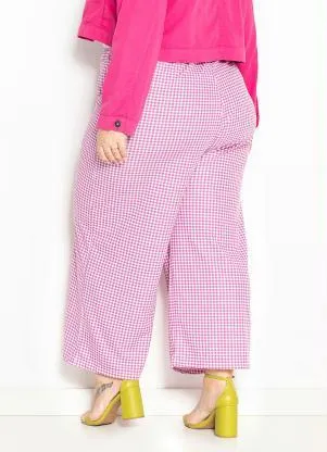 Marguerite - Calça Xadrez Rosa Cropped Plus Size - MARGUERITE