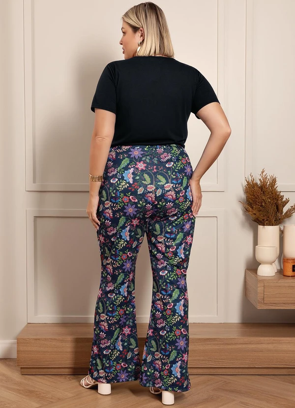 Marguerite - Calça Floral Marinho em Jersey Acetinado 4
