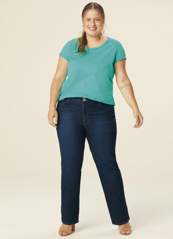 Malwee Plus - Calça Azul Escuro Reta Jeans Feminina Plus 3