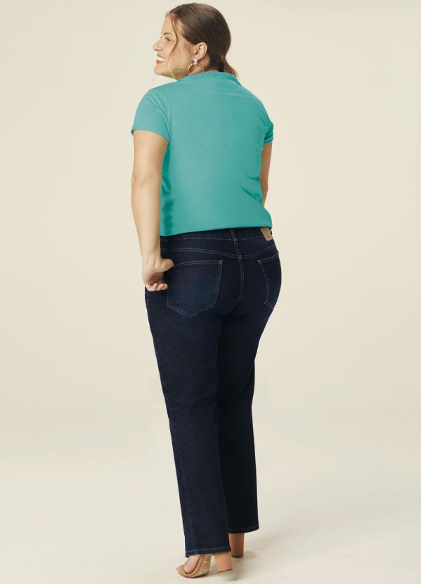 Malwee Plus - Calça Azul Escuro Reta Jeans Feminina Plus 4