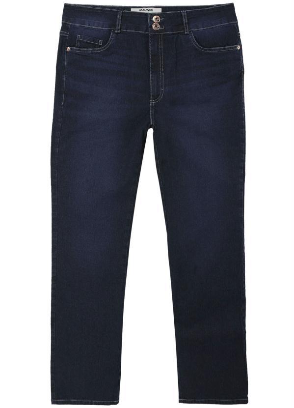 Malwee Plus - Calça Azul Escuro Reta Jeans Feminina Plus 5