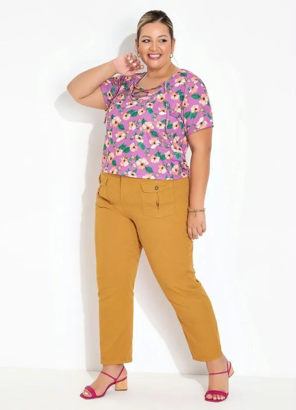 Marguerite - Calça Caramelo com Bolsos Cargo Plus Size 2