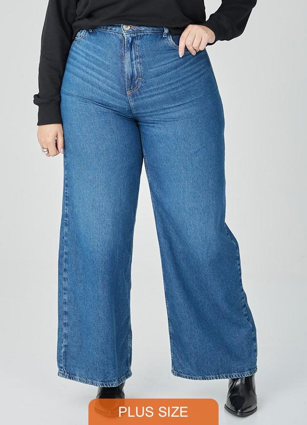 Malwee Plus - Calça Feminina Wide Leg Jeans Plus Azul