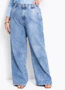 Cal�a Jeans Azul Claro Estonada Wide Leg