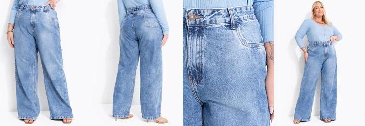 Cal�a Jeans Azul Claro Estonada Wide Leg