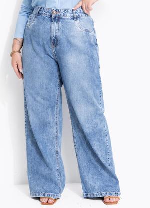 Cal�a Jeans Azul Claro Estonada Wide Leg