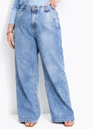 Marguerite - Calça Jeans Azul Claro Estonada Wide Leg - MARGUERITE