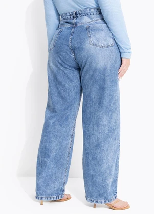 Marguerite - Calça Jeans Azul Claro Estonada Wide Leg - MARGUERITE