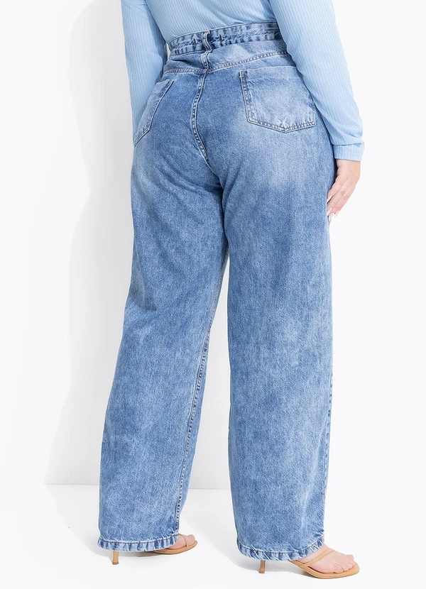Calca jeans AZUL CLARO estonada wide leg - MARGUERITE