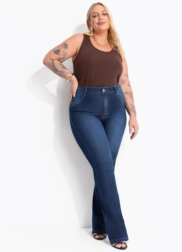 Marguerite - Calça Jeans Azul Escuro com Elastano Flare