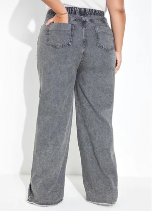 Marguerite - Calça Jeans Cinza Wide Leg Plus Size - MARGUERITE