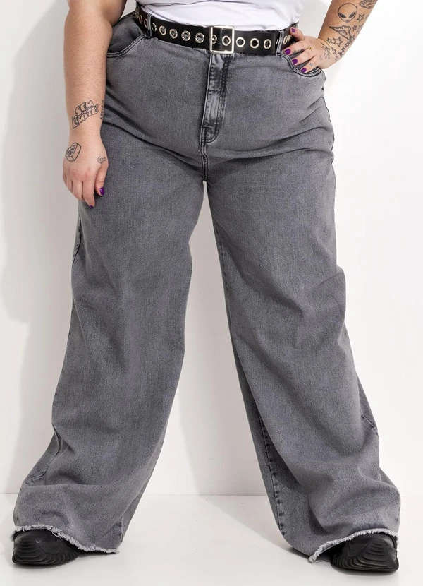 Marguerite - Calça Jeans Cinza Wide Leg Plus Size 6