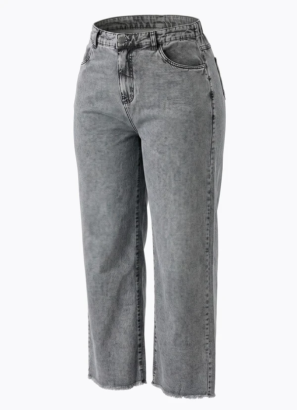 Calça Jeans Cinza Wide Leg Plus Size - Marguerite