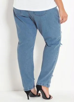 Marguerite - Calça Jeans Claro Boyfriend com Rasgos Plus Size - MARGUERITE