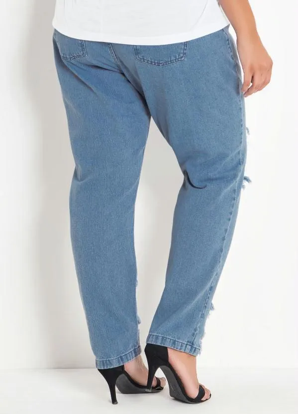 Marguerite - Calça Jeans Claro Boyfriend com Rasgos Plus Size 2