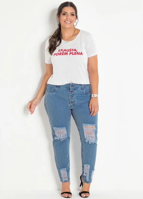 Marguerite - Calça Jeans Claro Boyfriend com Rasgos Plus Size 3