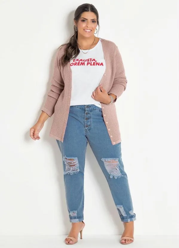 Marguerite - Calça Jeans Claro Boyfriend com Rasgos Plus Size 4