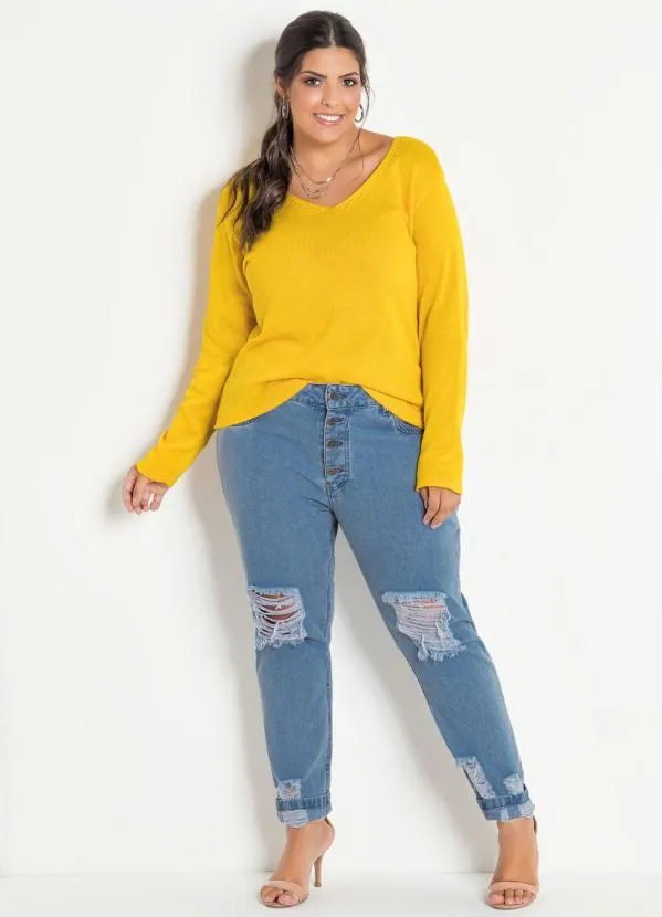 Marguerite - Calça Jeans Claro Boyfriend com Rasgos Plus Size 5