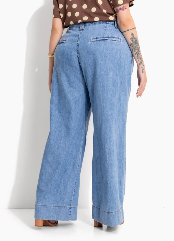 Calca jeans claro leve pantalona - MARGUERITE