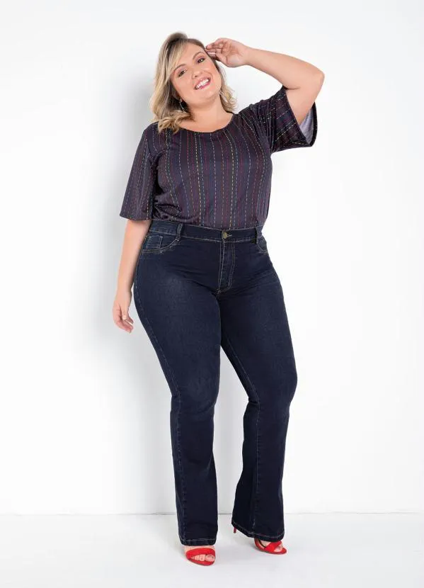 Sawary Jeans - Calça Jeans Escura Flare Sawary Plus Size 2