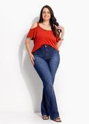Cal�a jeans escuro flare com elastano