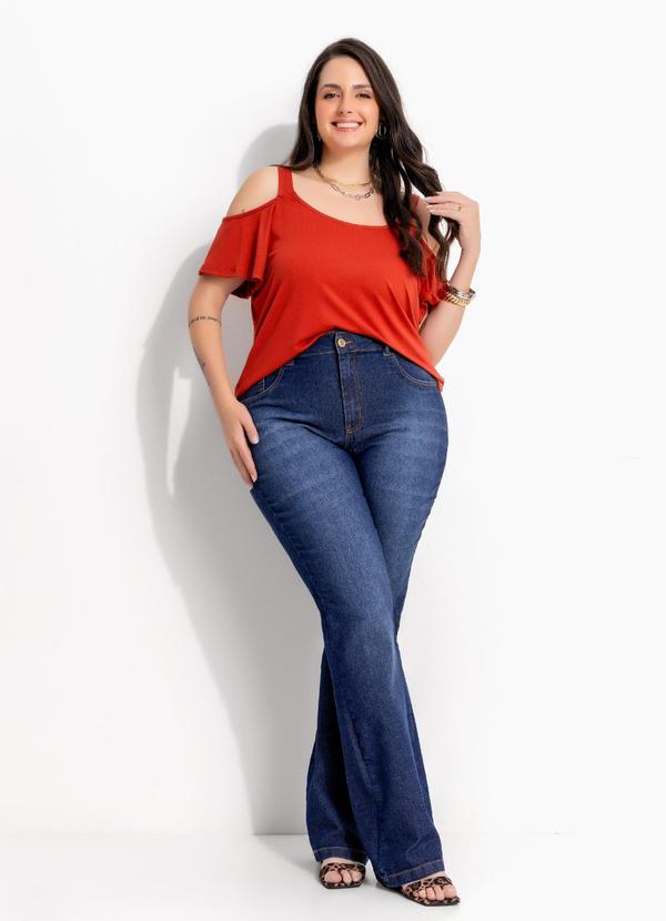 Cal�a Jeans Escuro Flare com Elastano