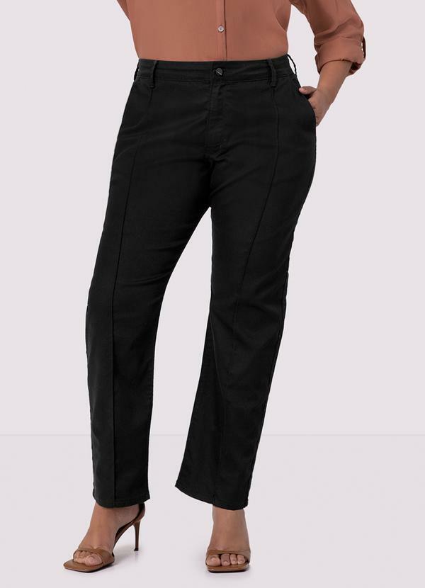 Lunender Mais Mulher - Calça Jeans Preta Plus Size Reta Não Desbota Preto