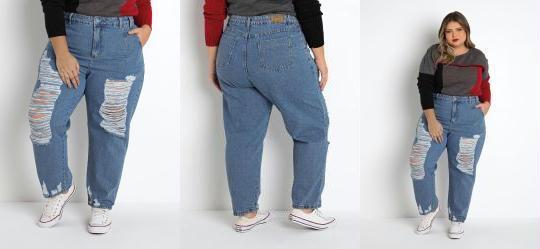 Cal�a Jeans Slouchy com Rasgos Sawary Plus Size