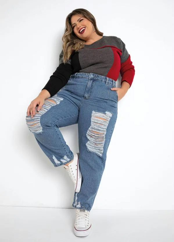 Sawary Jeans - Calça Jeans Slouchy com Rasgos Sawary Plus Size 4