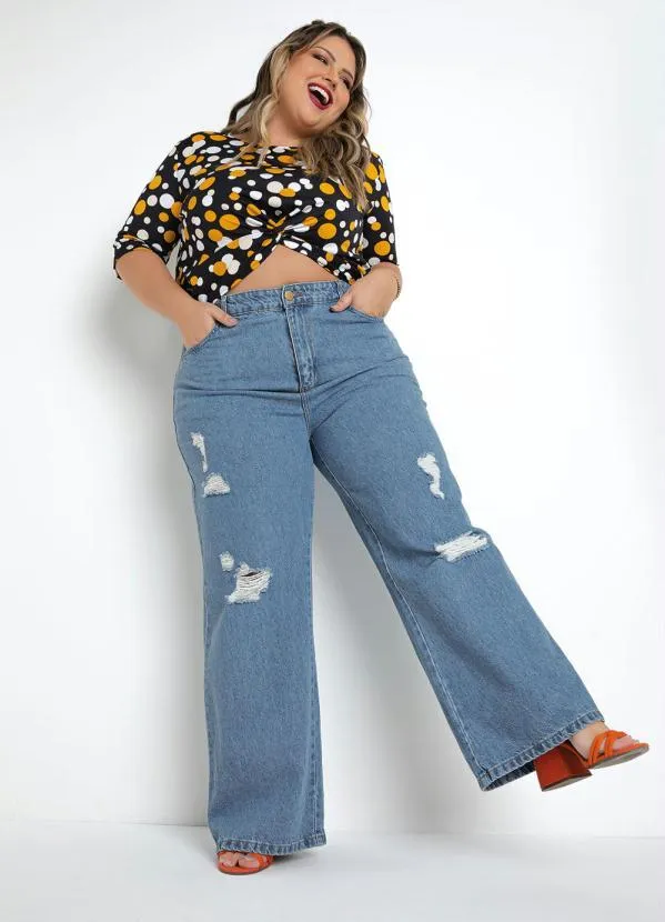 Sawary Jeans - Calça Jeans Wide Leg Sawary Plus Size