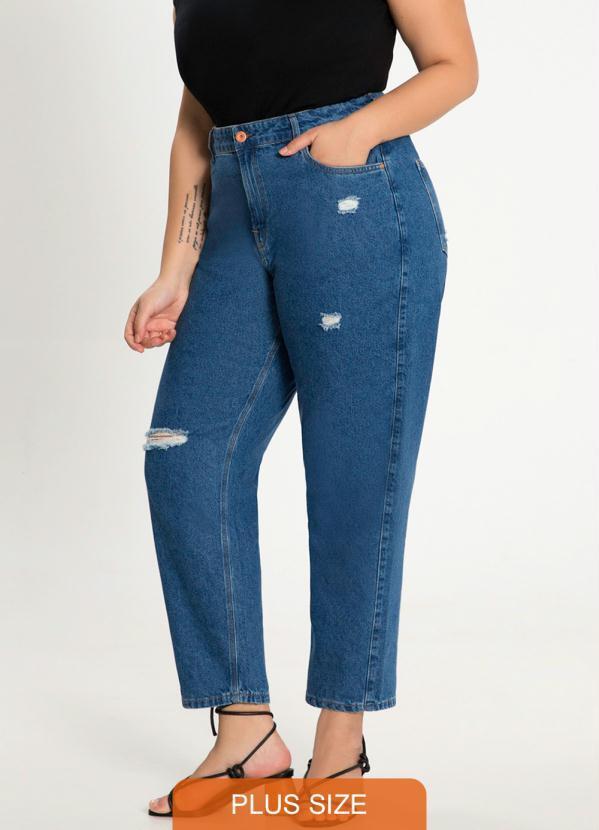 Lunender Mais Mulher - Calça Mommy Jeans com Puídos Plus Size Azul