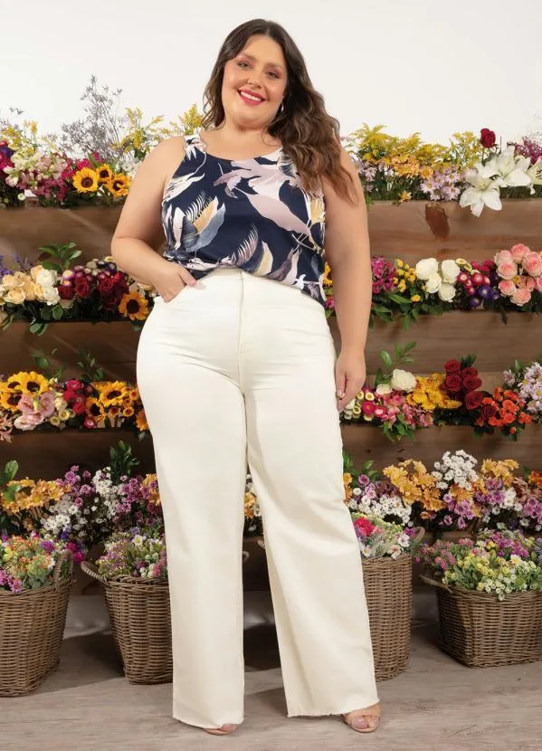Marguerite - Calça Off White com Bolsos Plus Size 10
