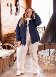 Cal�a Off White em Moletom Peluciado
