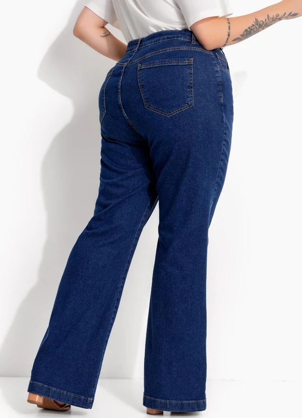 Calca reta jeans azul escuro com elastano - MARGUERITE